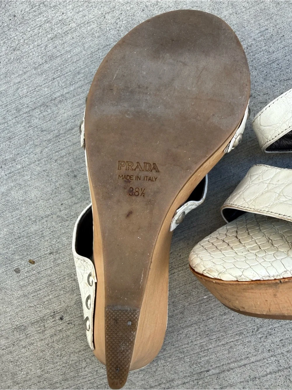 Prada White Croc-Embossed Wedge Slide Sandals